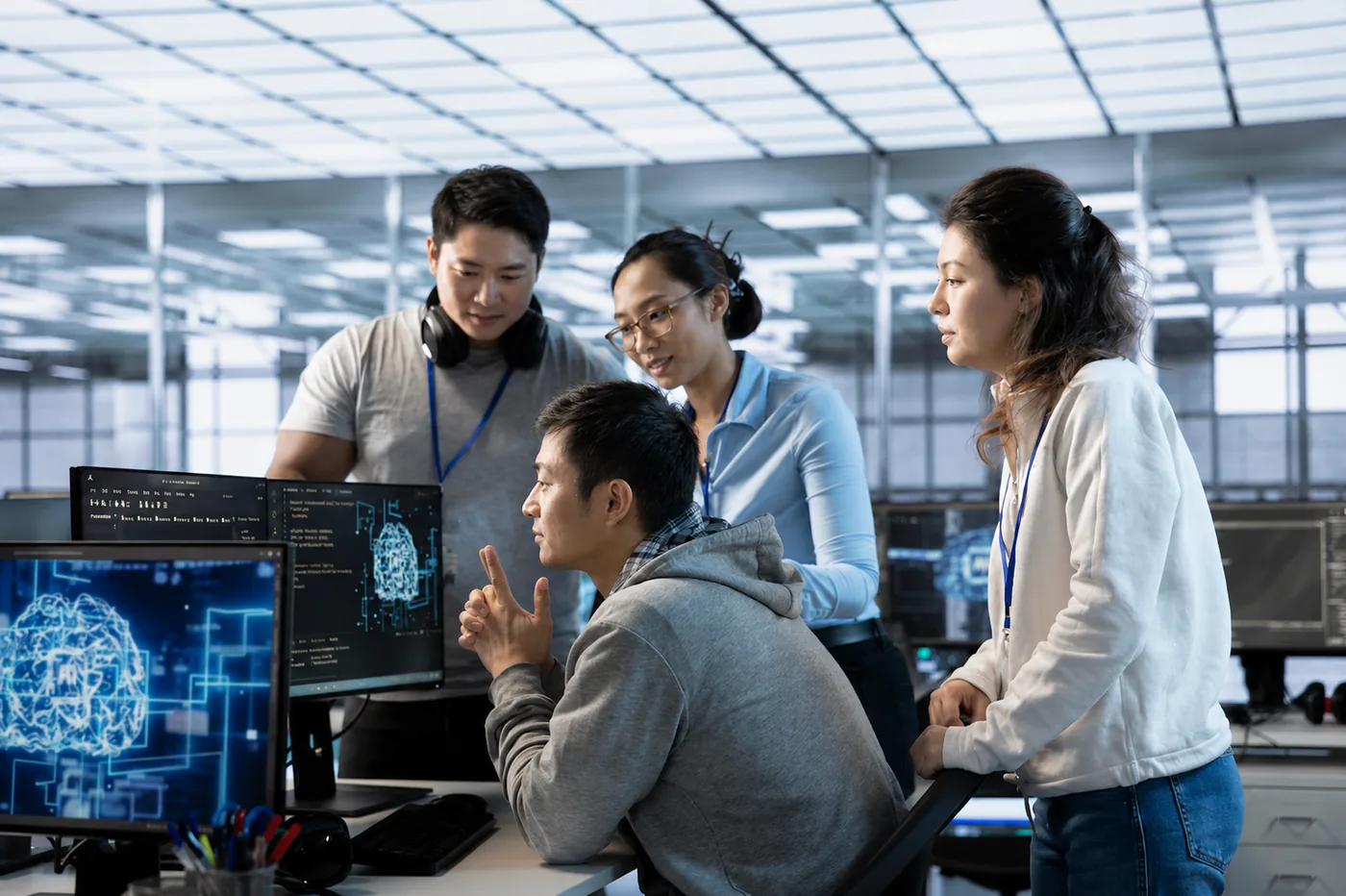 Technology specialists collaborating in a modern operations environment